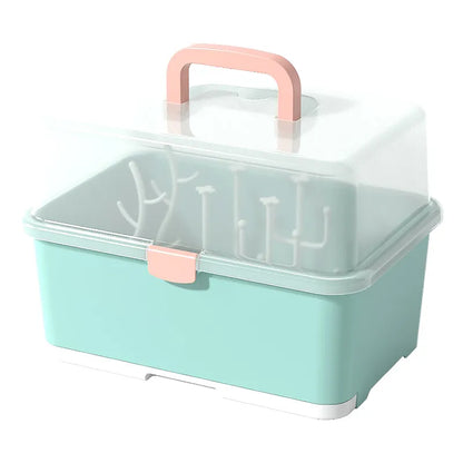 Portable Baby Bottle Storage Box with Drying Rack