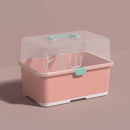 Portable Baby Bottle Storage Box with Drying Rack