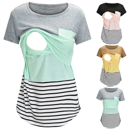 Striped Print Maternity Nursing T-Shirt