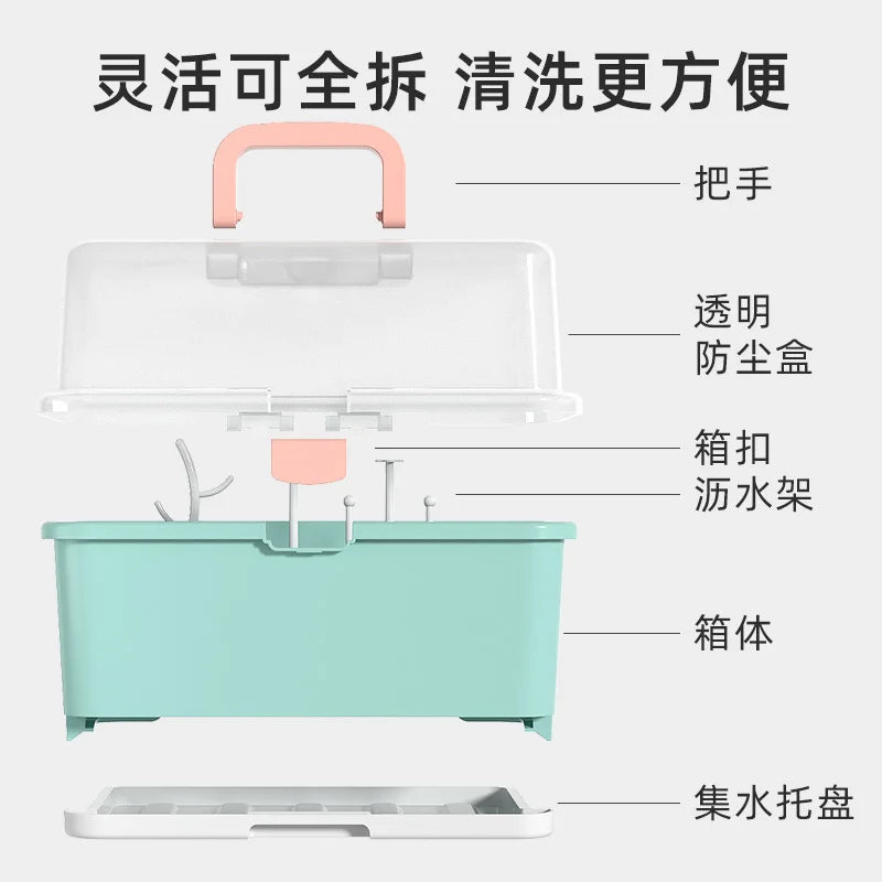 Portable Baby Bottle Storage Box with Drying Rack