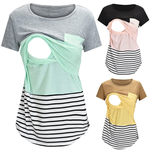 Striped Print Maternity Nursing T-Shirt